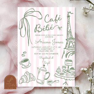 Pink Stripe Paris Cafe Bebe Baby Shower Invitation