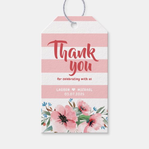 Pink Stripe Peonies Flower Spring Floral Wedding Gift Tags