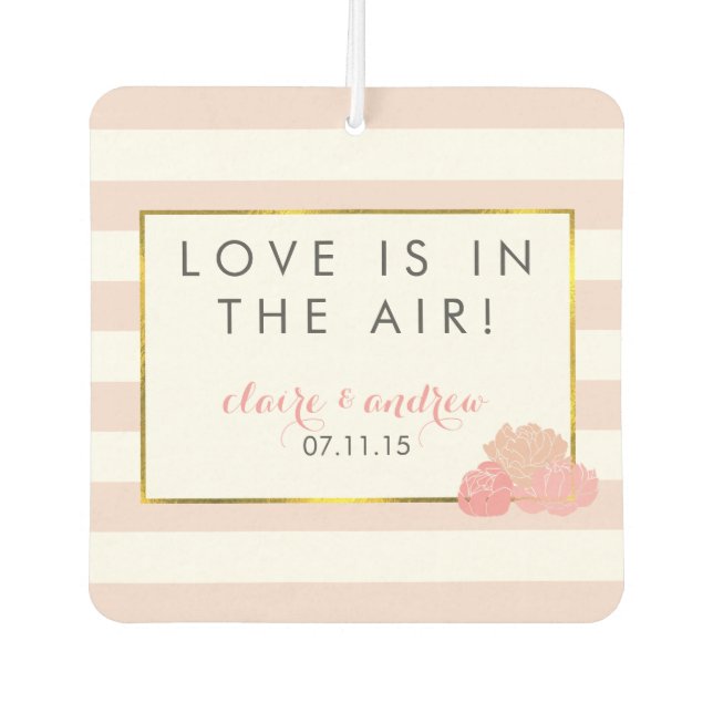 Pink Stripe & Peony Wedding Favor Air Freshener (Front)