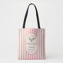 Pink Stripe Perfect Match Tennis Bridal Shower Tote Bag