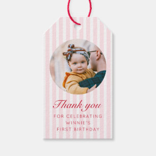 Pink Stripe Photo Thank You Favor Gift Tags