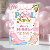 Pink Stripe  Pool party girl birthday