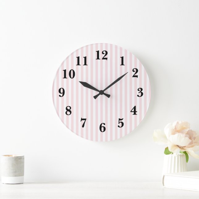 Pink Stripe Preppy Large Clock (Home)