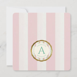 Pink Stripe Preppy Monogram Note Card