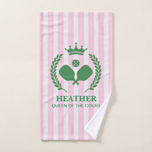 Pink Stripe Queen of the Court Pickleball Hand Towel