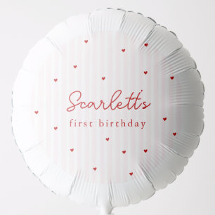 Pink Stripe Red Heart Little Sweetheart Birthday Balloon