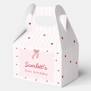 Pink Stripe Red Heart Little Sweetheart Birthday Favor Boxes