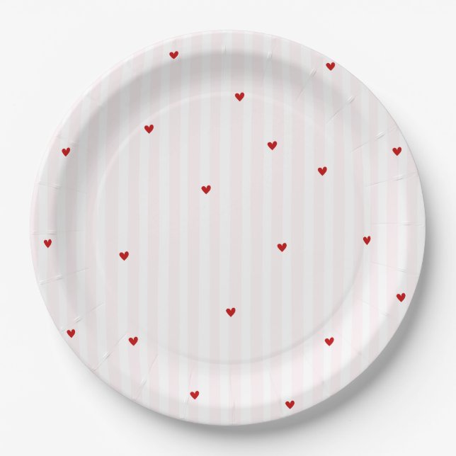 Pink Stripe Red Heart Little Sweetheart Birthday Paper Plates (Front)