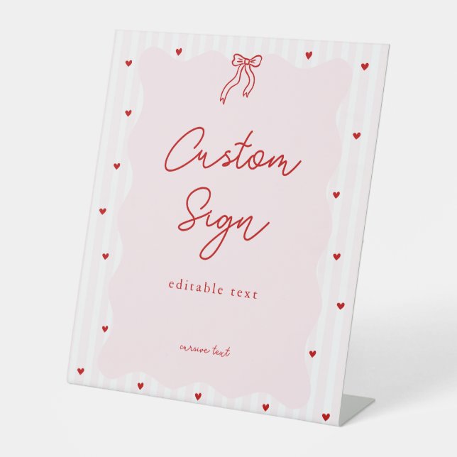 Pink Stripe Red Heart Little Sweetheart Birthday Pedestal Sign (Front)