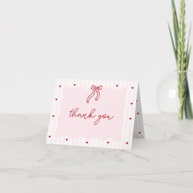 Pink Stripe Red Heart Little Sweetheart Birthday Thank You Card (Front)