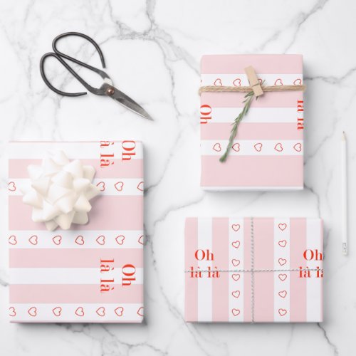 Pink Stripe Red Hearts Patterned   Wrapping Paper Sheets