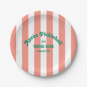 Pink Stripe Retro Après Pickleball Social Club Paper Plates