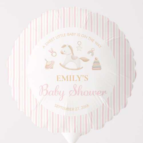 Pink Stripe Rocking Horse Girl Baby Shower Balloon