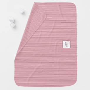 Pink Stripe Rose Lace Initial Script Monogram Baby Blanket