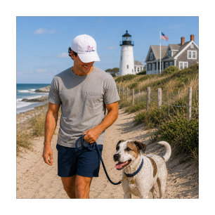 Pink Stripe Smiling Dog Silhouette White Hat