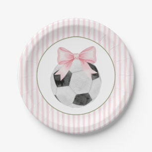 Pink Stripe Soccer Paper Plates