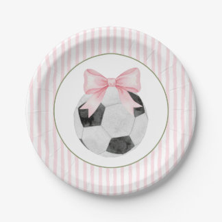 Pink Stripe Soccer Paper Plates