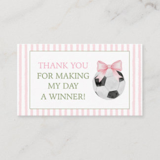 Pink Stripe Soccer Thank You Gift Favor Card