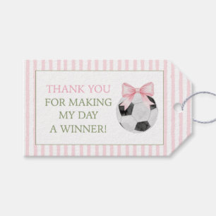 Pink Stripe Soccer Thank You Gift Favor Card Tags