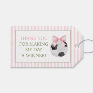 Pink Stripe Soccer Thank You Gift Favor Card Tags