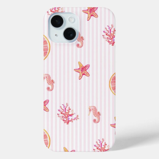 Pink Stripe Summer Marine Pattern Case-Mate iPhone Case (Back)