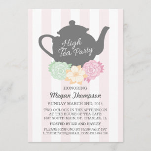 Pink Stripe & Teapot High Tea Invitation
