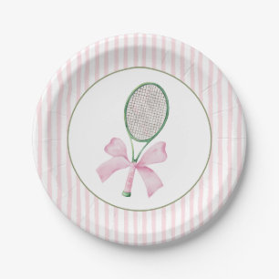 Pink Stripe Tennis Paper Plates