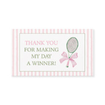 Pink Stripe Tennis Thank You Gift Favor Card
