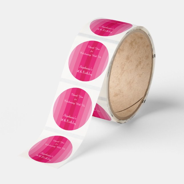 Pink Stripe Thank You Birthday Party Personalized Classic Round Sticker (Roll)