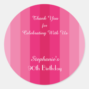 Pink Stripe Thank You Birthday Party Personalized Classic Round Sticker