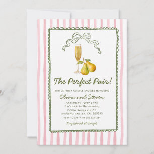 Pink Stripe The Perfect Pair Pear Couple Shower Invitation