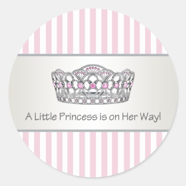 Pink Stripe Tiara Princess Envelope Seal Label (Front)