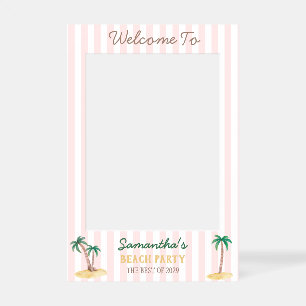 Pink Stripe Tropical Palm Tree Celebration Selfie Frame
