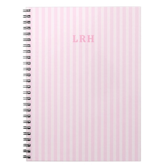 Pink Stripe Vintage Design 3 Initials Monogram Notebook (Front)