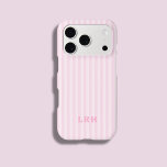 Pink Stripe Vintage Design Tiny Initials Monogram iPhone 17 Pro Case<br><div class="desc">Soft, classic, and quietly elegant, this personalized phone case is inspired by timeless East Coast style with a vintage feel. The soft pink colorway brings warmth and femininity, while the refined tiny monogram design keeps everything polished and understated. It’s the kind of case that feels just as right with a...</div>