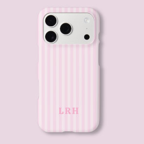Pink Stripe Vintage Design Tiny Initials Monogram iPhone 17 Pro Case