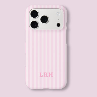 Pink Stripe Vintage Design Tiny Initials Monogram iPhone 17 Pro Case