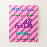 [ Thumbnail: Pink Striped 65th Birthday Puzzle ]
