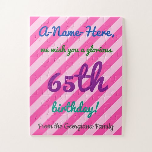 Pink Striped 65th Birthday Puzzle