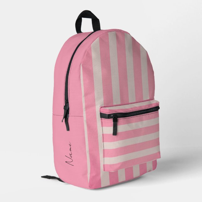 Pink Striped Backpack with Customizable Name (Back Corner Left)