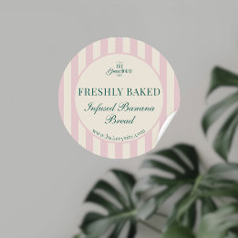 Pink Striped Bakery Logo Freshly Baked Bakery Classic Round Sticker