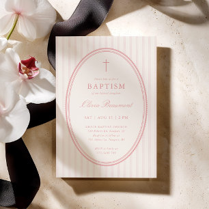 Pink Striped Baptism Invitation