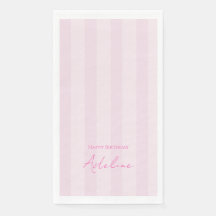 Pink Striped Birthday Party Paper Napkin