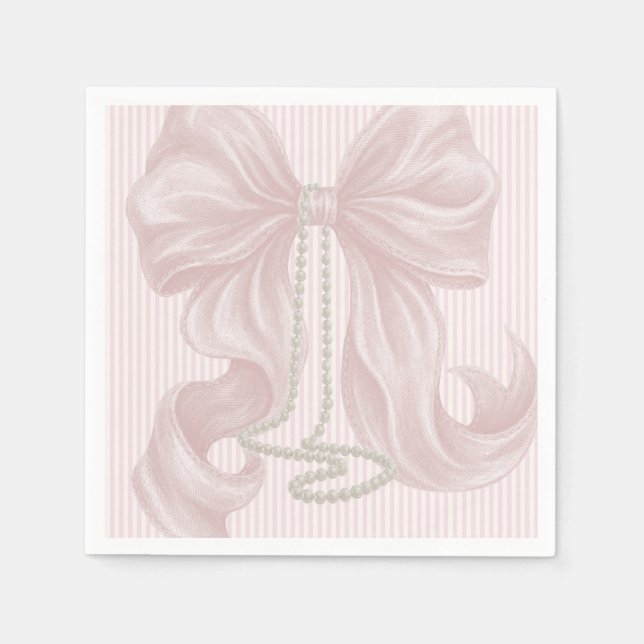 Pink Striped Bow and Pearl Necklace Napkins (Front)