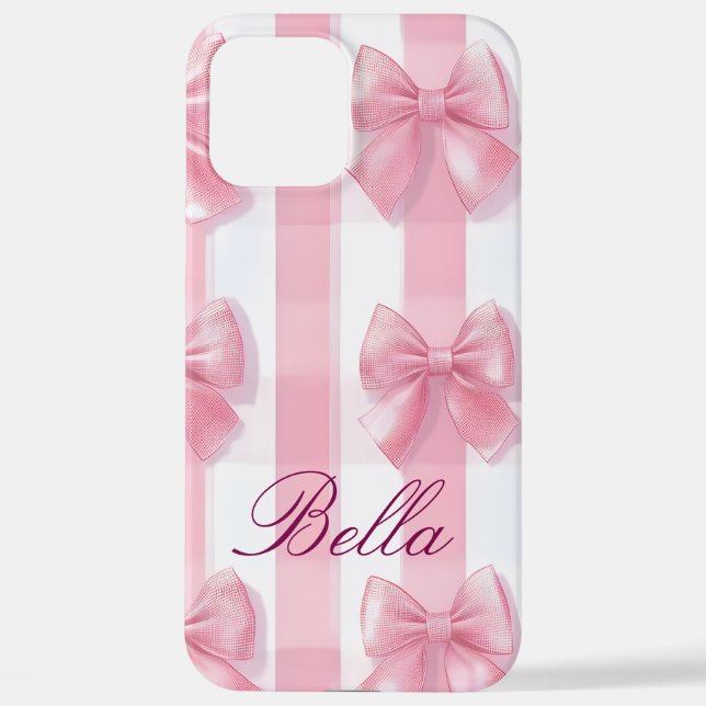 Pink Striped Bow Coquette Aesthetic Cute Girly  iPhone Case (Back)
