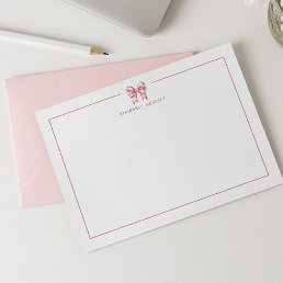 PINK STRIPED BOW COQUETTE PERSONALIZED  NOTE CARD