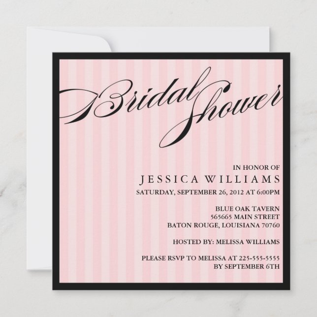 Pink Striped Bridal Shower Invitation (Front)