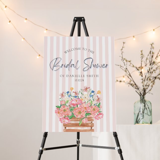 Pink Striped Bridal Shower Welcome Foam Board (In Situ (Stand))