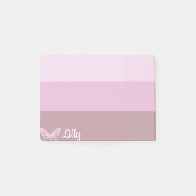 Pink Striped Butterfly Custom Post-it Notes (Front)