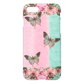 Pink Striped Butterfly Flower Apple Phone Case